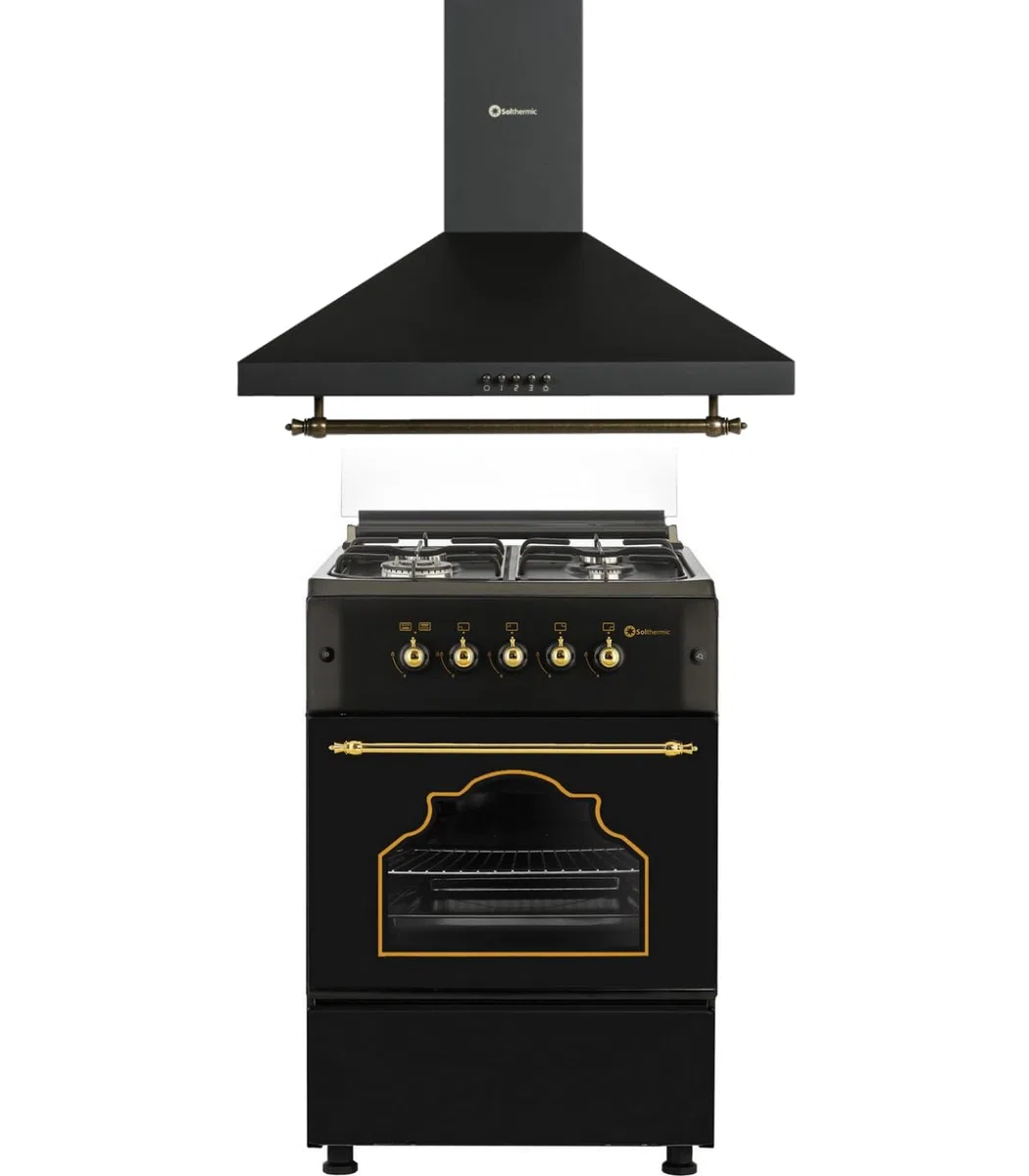 SOLTHERMIC COMBO PACK NEGRO RUSTICO COCINA F5S40G2RB 50 cm 4 fuegos + CAMPANA H60PR
