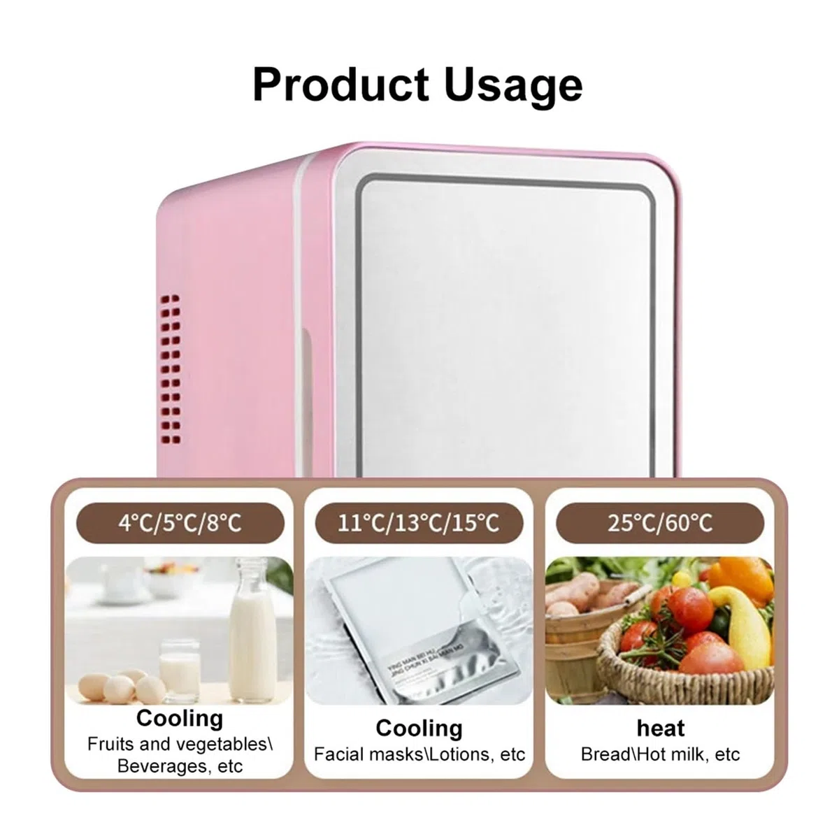 Mini refrigerador for Auto de 4L, con Espejo LED, for cosméticos y Cuidado de la Piel, Portal con reducción de Ruido, congelador pequeño, refrigeración rápida.(White-UK Plug)