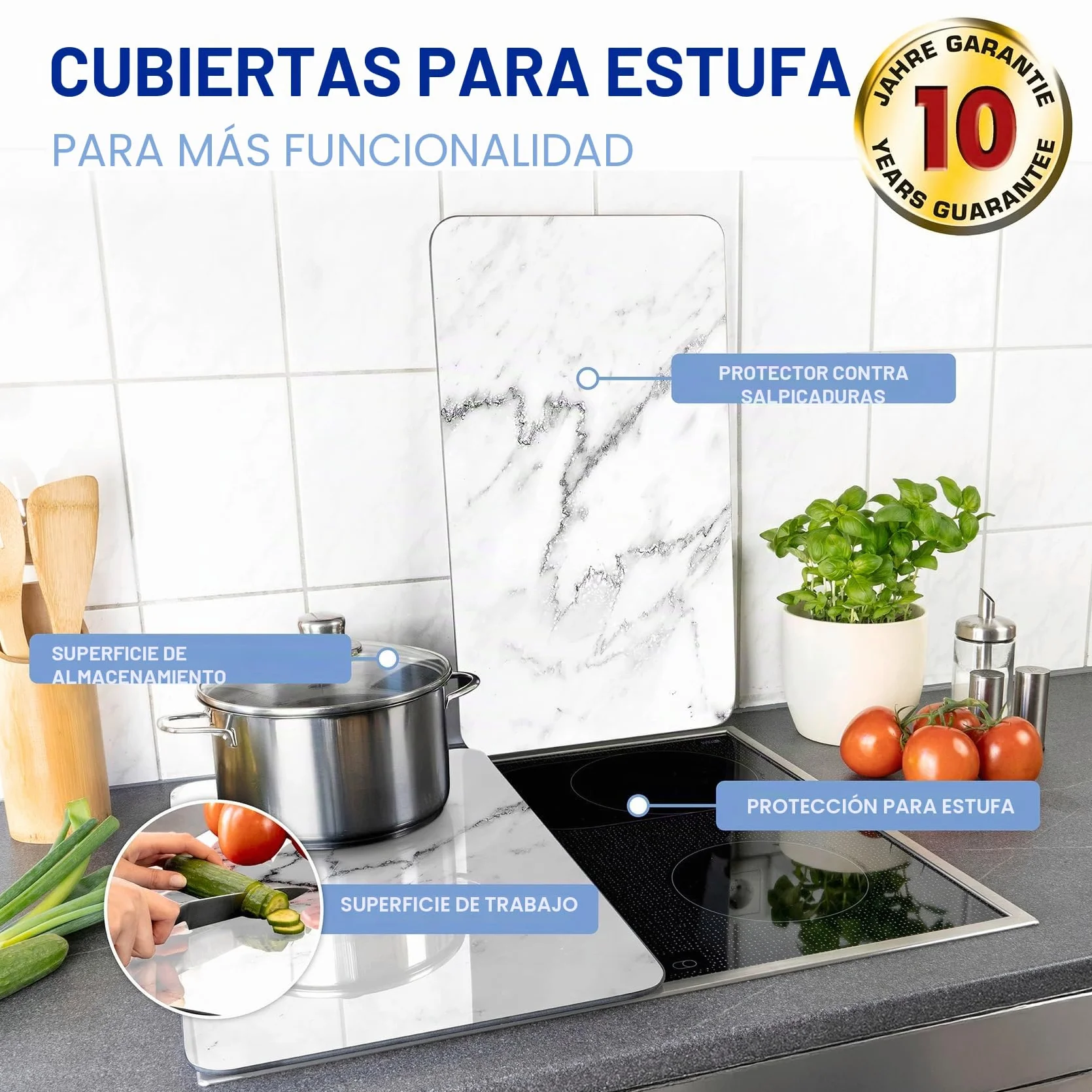 WENKO Placas protectoras cocina Mármol ajustable altura 30 x 52 cm juego 2