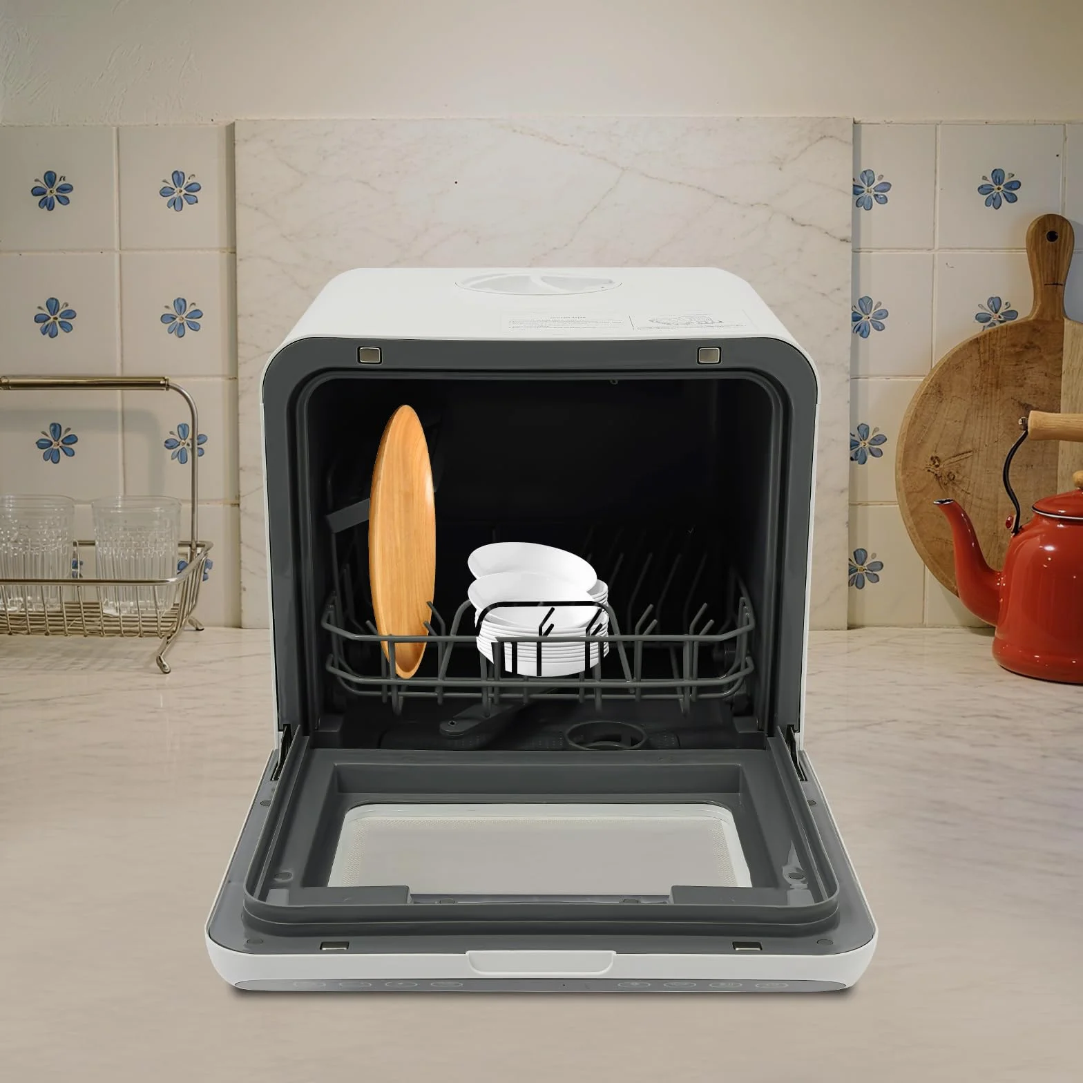 Lavavajillas compacto, lavavajillas mesa portátil, 4 modos de lavado, secado caliente, 72 horas, almacenamiento, para apartamento pequeño camping car estudio, gran depósito 6L, 41 x 46 x 46 cm