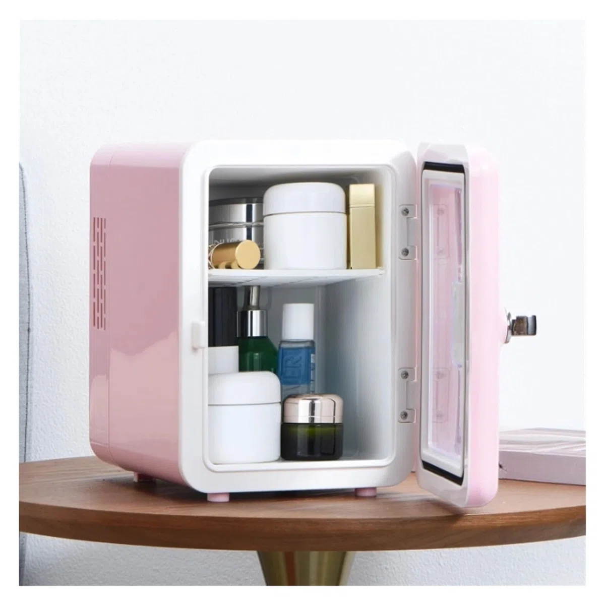 Mini refrigerador portátil Multifuncional de 4 l/6 latas, silencioso, con Ventana Visible, for Maquillaje y Cuidado de la Piel.(Pink)