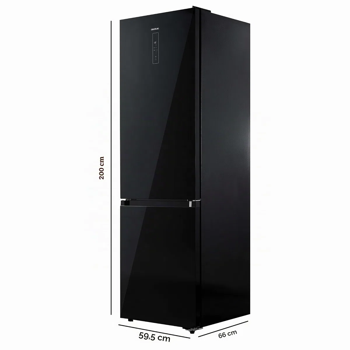 Cecotec Frigorífico Combi No Frost de 405L Bolero CoolMarket Combi 405 MC Elite Black Glass D. 200 cm de Alto, 59,5 cm de Ancho, Clase D, MetalFlex Cooling, Fresh Flex, Interior en Elite Grey, Negro
