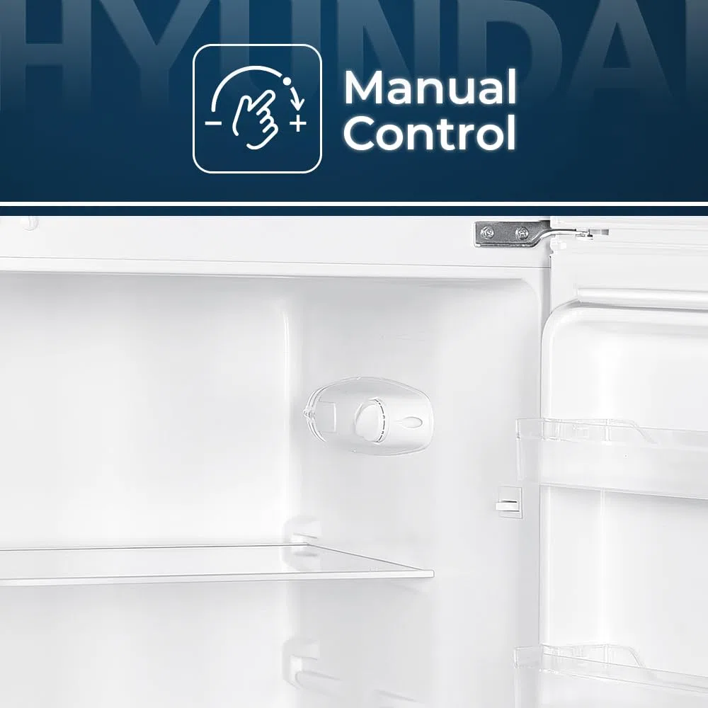 Hyundai Frigorífico Estandar Blanco, 2 Puertas HFG14355E01, Capacidad 206 Litros, Cíclica, Bajo Nivel Sonoro, Puerta Reversible, Clasificación Energética E