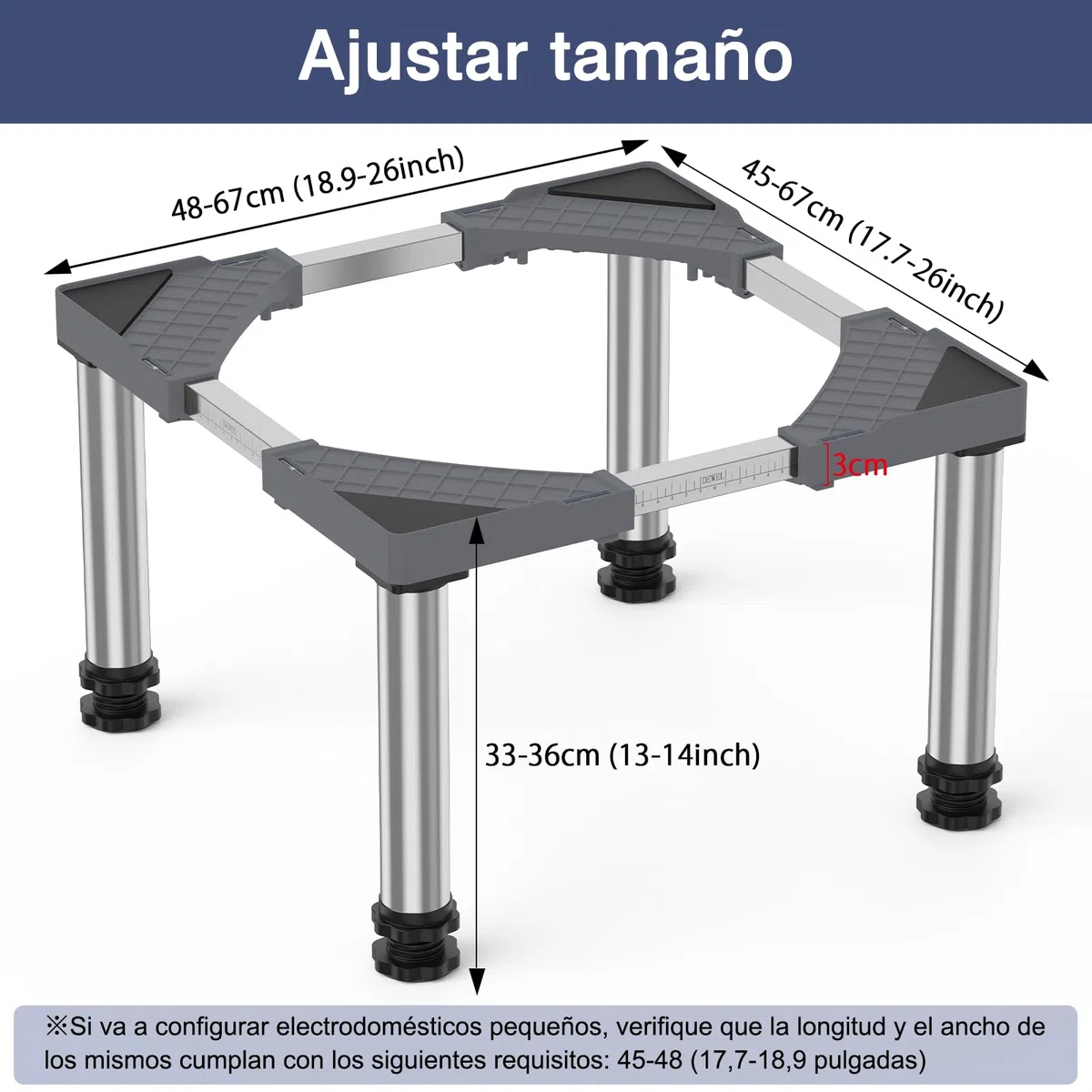 DEWEL Mini Base para Refrigerador, Base Ajustable para Lavavajillas, Altura Ajustable de 33-36cm, para Lavavajillas, Congelador Horizontal, Armario de Cocina y Electrodomésticos Estáticos Gris