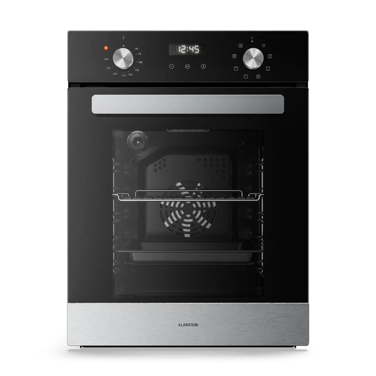 Klarstein Verosteel Horno Eléctrico Empotrable 45 cm - 49L, 8 Modos, Clase A, Acero Inoxidable & Cristal Negro, Fácil Limpieza, Temporizador, Horno Integrable Compacto