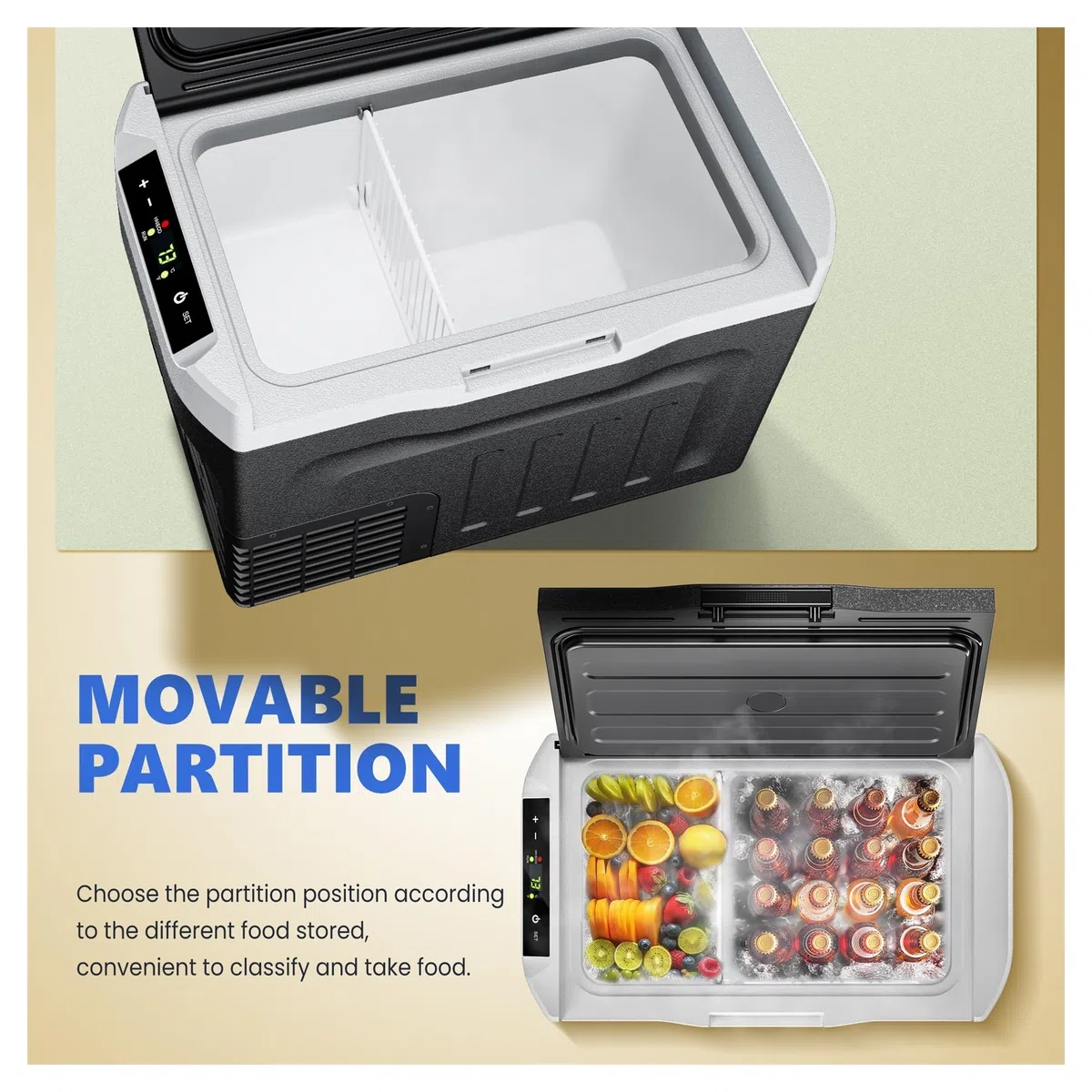 Refrigerador de Coche de 20/30 l con compresor y Doble Zona, minicongelador, refrigerador, Caja de Hielo for Mantener la Temperatura Ideal for Pesca y Camping.(30L)