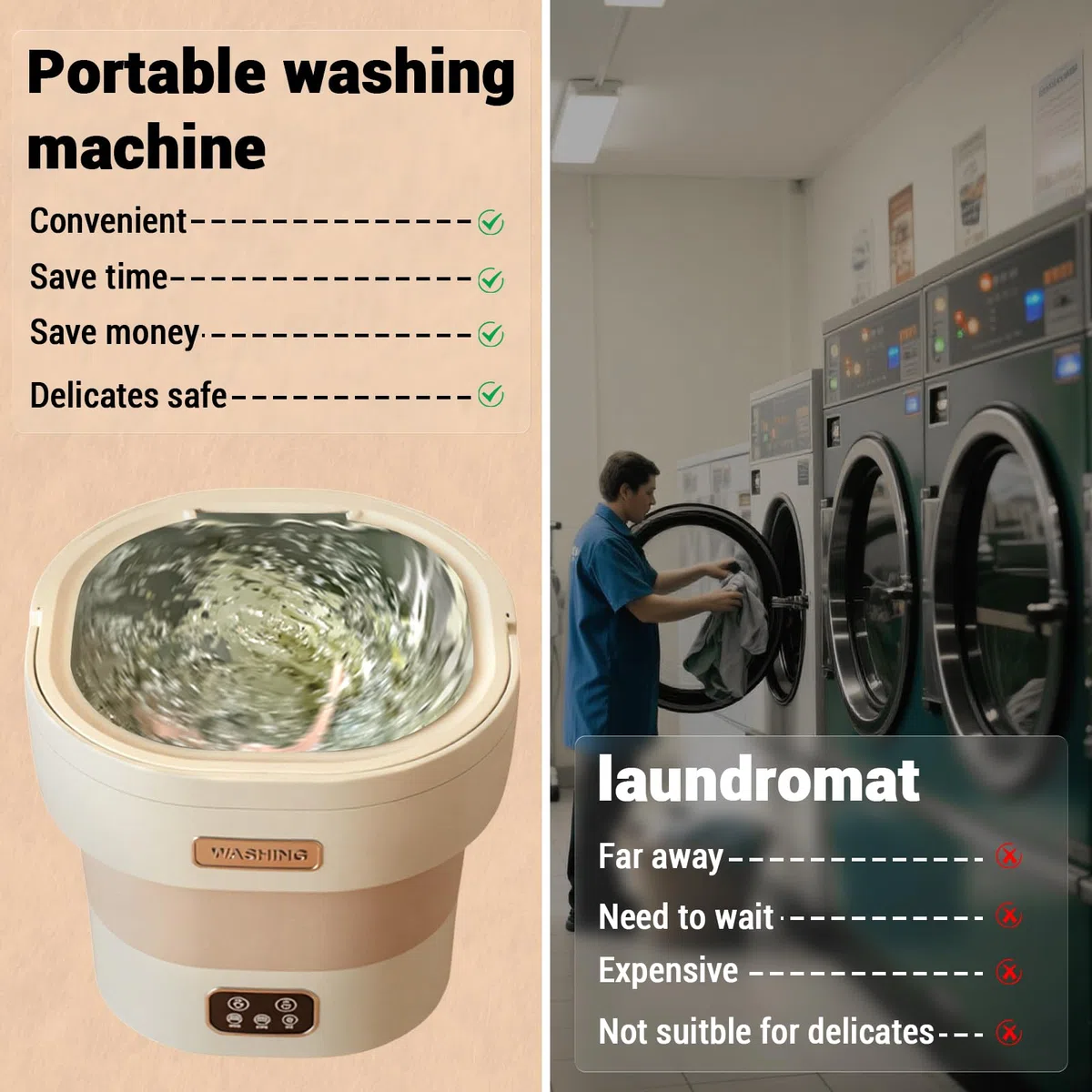 Garvee Mini Lavadora Compacta Con Secadora, Plegable De 12 l. Diseño Portátil Para Viajes, Apartamentos, Calcetines y Ropa Interior. Silenciosa y Ahorra Energía. Perfecta Para Hogares Pequeños.