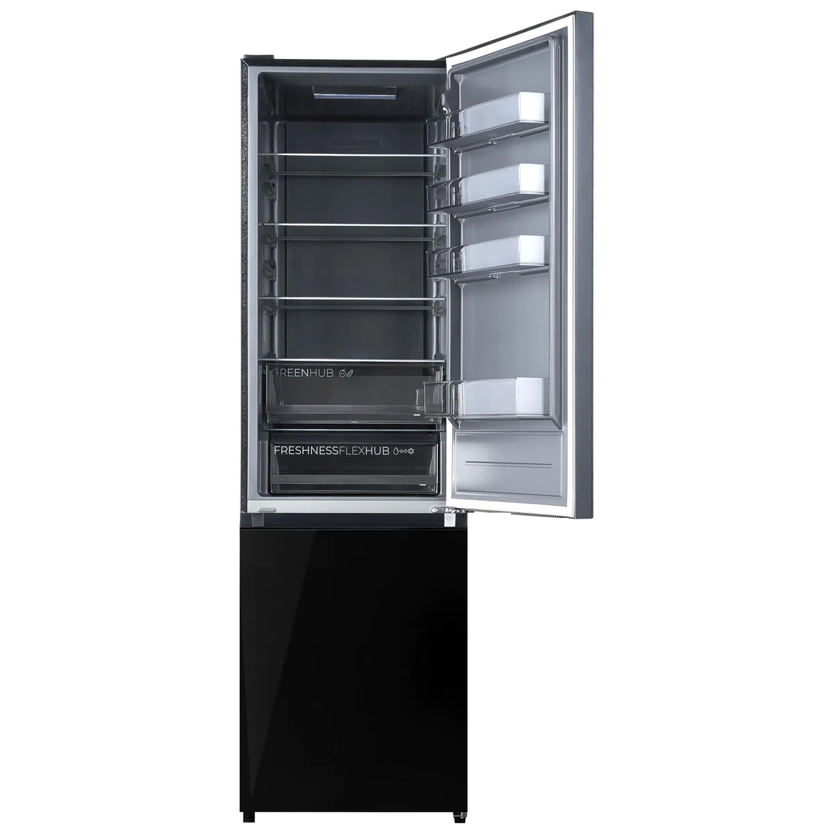Cecotec Frigorífico Combi No Frost de 405L Bolero CoolMarket Combi 405 MC Elite Black Glass D. 200 cm de Alto, 59,5 cm de Ancho, Clase D, MetalFlex Cooling, Fresh Flex, Interior en Elite Grey, Negro