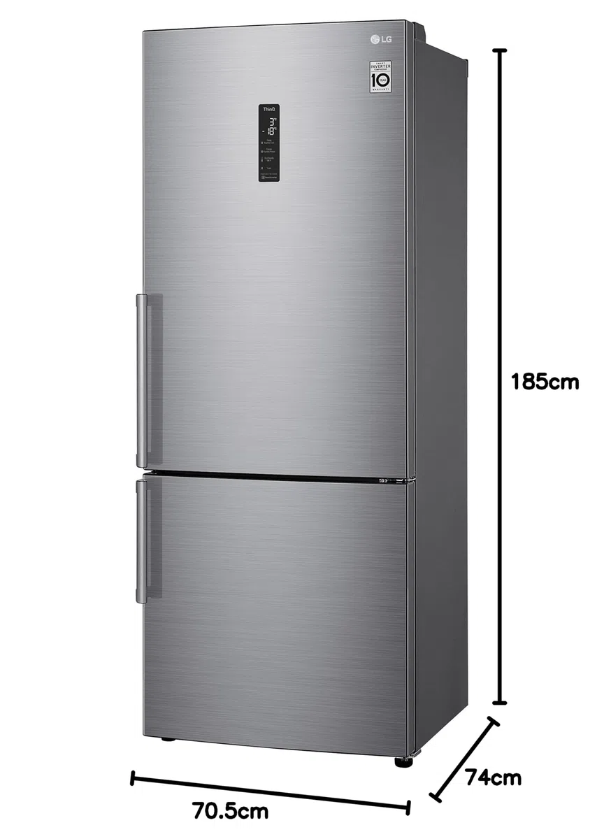 LG GBB567PZCMB Frigorífico Combi No Frost, Congelador, Compresor Smart Inverter, Inox Antihuellas, 499 l, Ancho 59.5 cm y Alto 203 cm