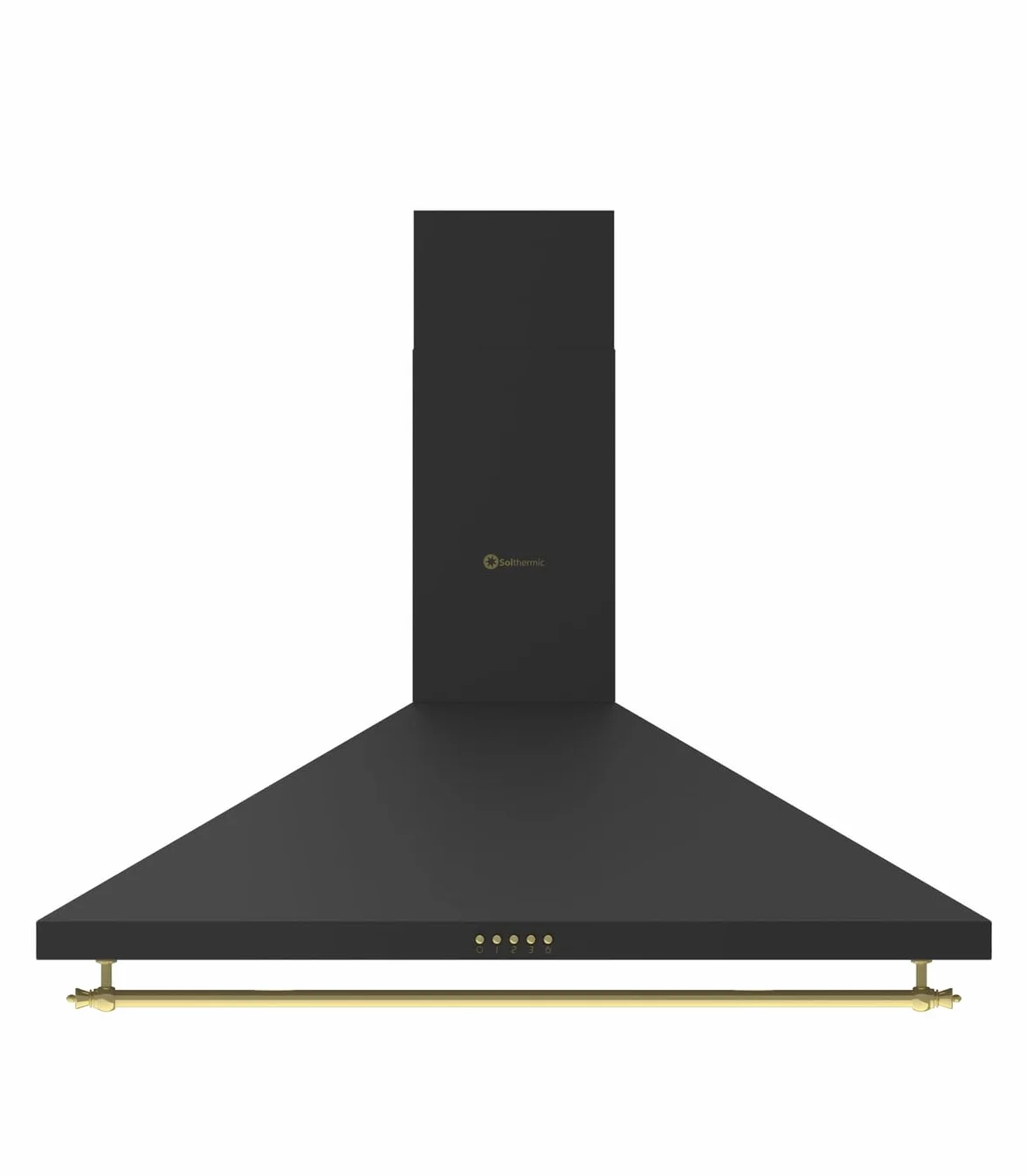 SOLTHERMIC H90PR CAMPANA DECORATIVA ESTILO RUSTICO NEGRA CON RIBETES DORADOS/ANCHO 90 CM / 2 LAMPARAS LED/FILTROS METÁLICOS / 550 m3, FILTROS LAVABLES ""ALTA GAMA""