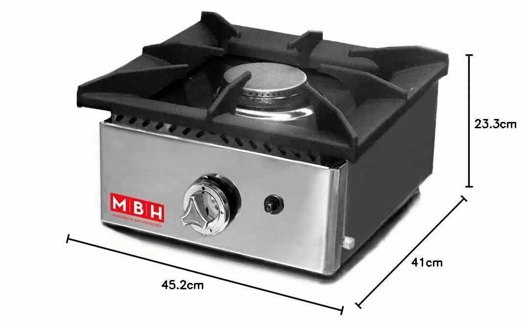 MBH - Fogón profesional acero inoxidable de gas 1 fuego para hostelería. Cocina profesional de sobremesa para cocina industrial de bar y restaurante.