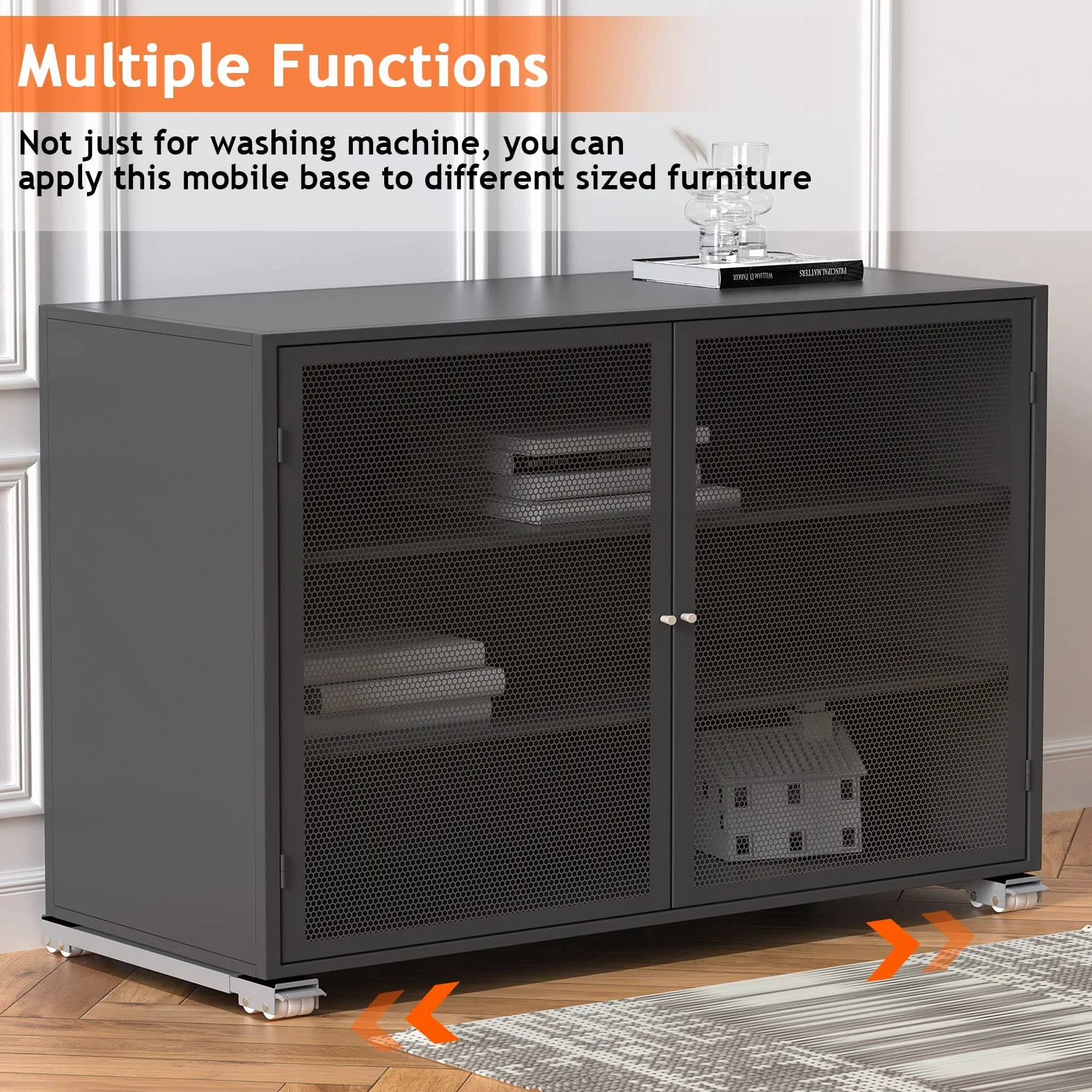 Ronlap Base para Lavadora con Freno, Soporte Móvil para Muebles Alta Resistencia 300 kg, 24 Ruedas, Ajustable 44,5-77 cm, Gris