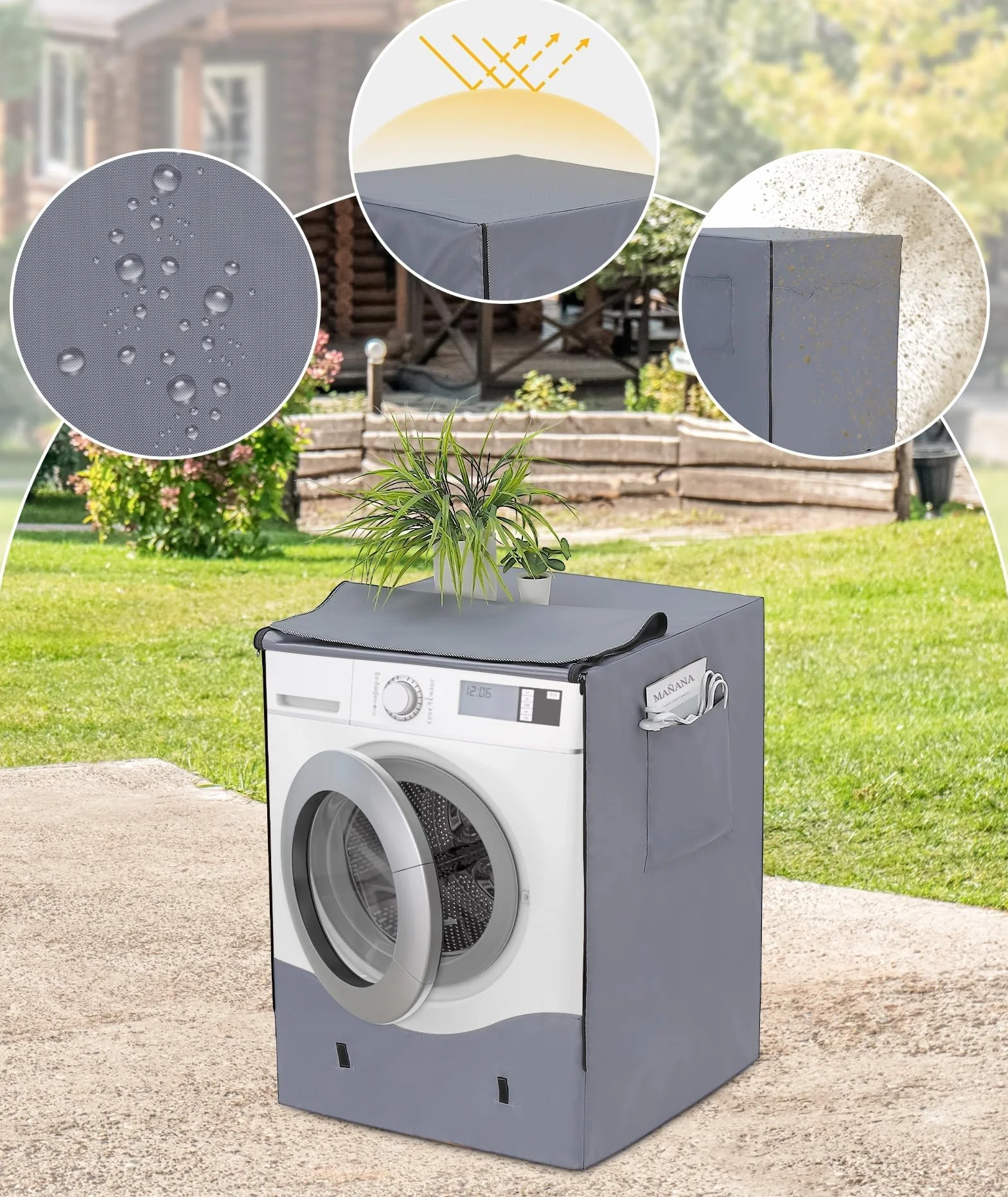 HAUSPROFI Funda Lavadora Exterior Impermeable 60x64x85cm, Funda Carga Frontal 420D, Funda Secadora Impermeable Gris