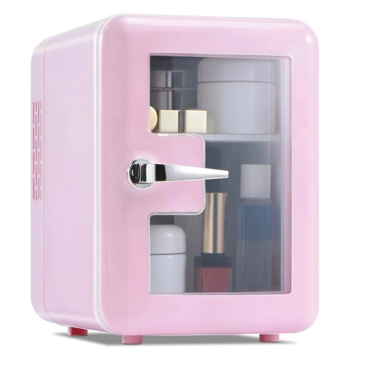 Mini refrigerador portátil Multifuncional de 4 l/6 latas, silencioso, con Ventana Visible, for Maquillaje y Cuidado de la Piel.(Pink)