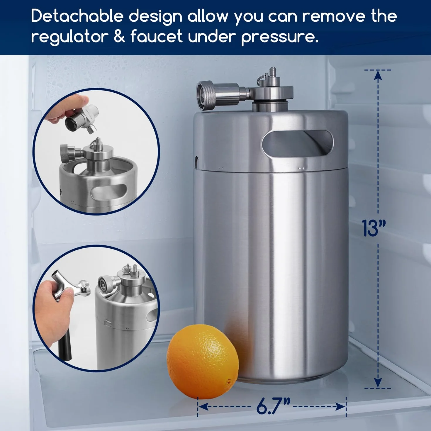 TMCRAFT Mini barril de doble pared de 3,628.7 g, sistema dispensador de cerveza casero regulado a presión con grifo extraíble y regulador, mantiene la frescura y la carbonatación para cerveza