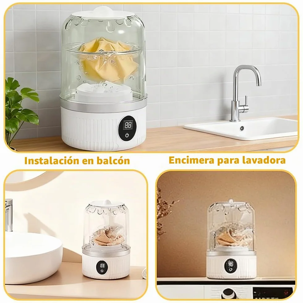 Mini Lavadora Portátil 1L, Lavadora de Ropa Interior Inalámbrica Recargable Impermeable para Viaje