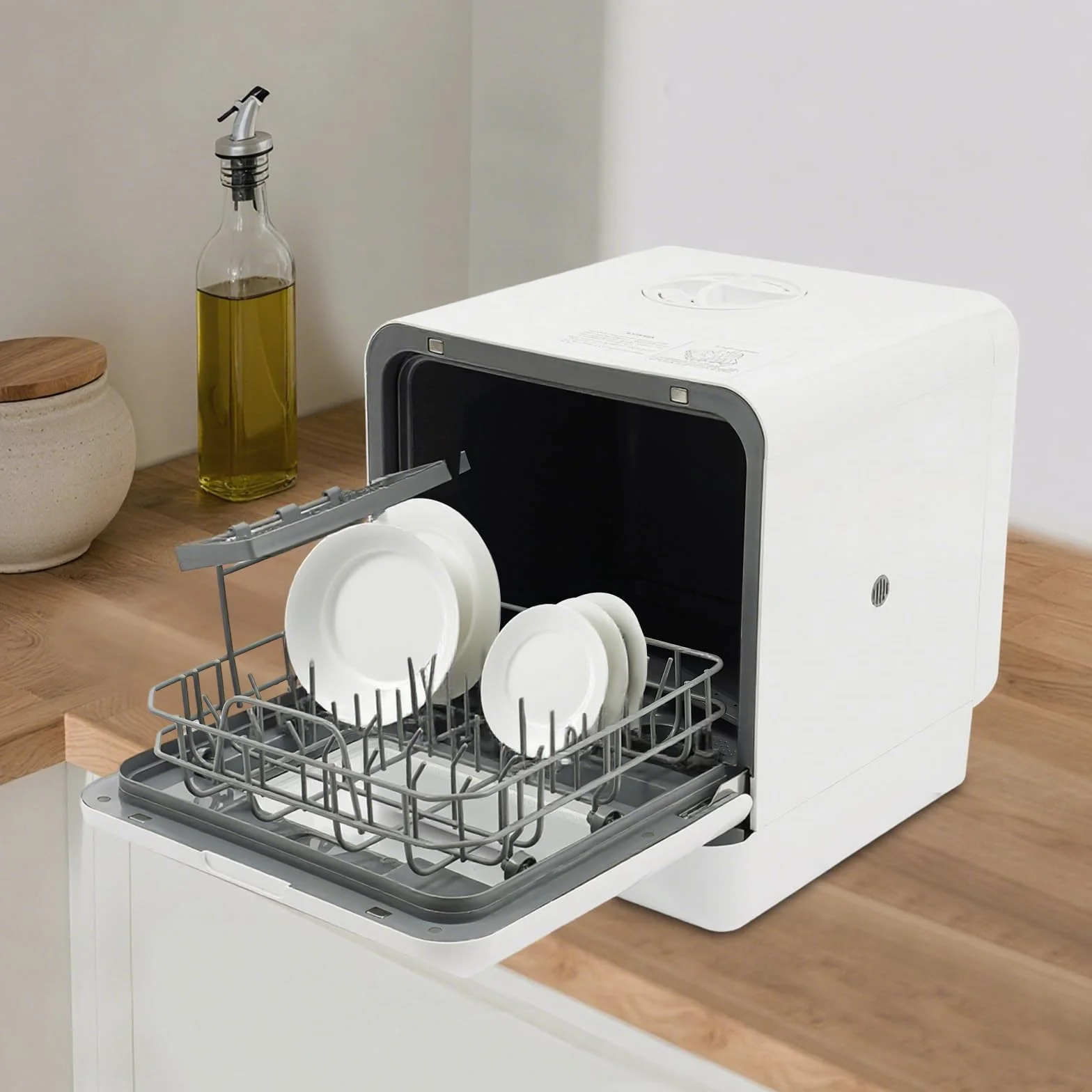Lavavajillas compacto, lavavajillas mesa portátil, 4 modos de lavado, secado caliente, 72 horas, almacenamiento, para apartamento pequeño camping car estudio, gran depósito 6L, 41 x 46 x 46 cm
