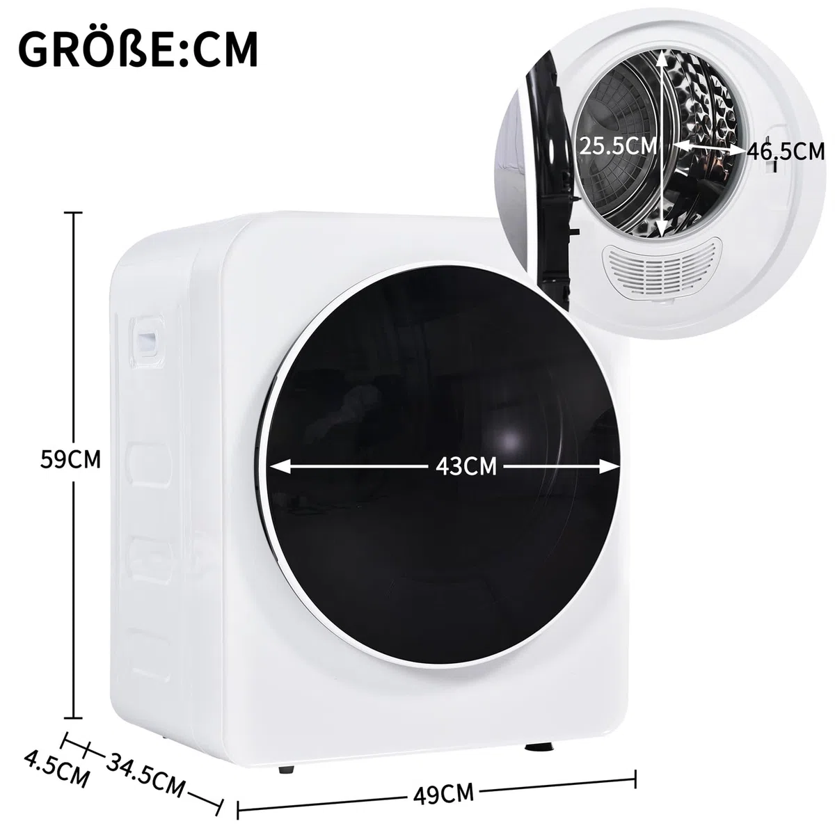 Sweiko Secadora de 3 kg, secadora de aire de 830 W, secador de acero inoxidable, filtro triple, 5 programas, protección contra sobrecalentamiento, se puede montar en la pared, para pequeños