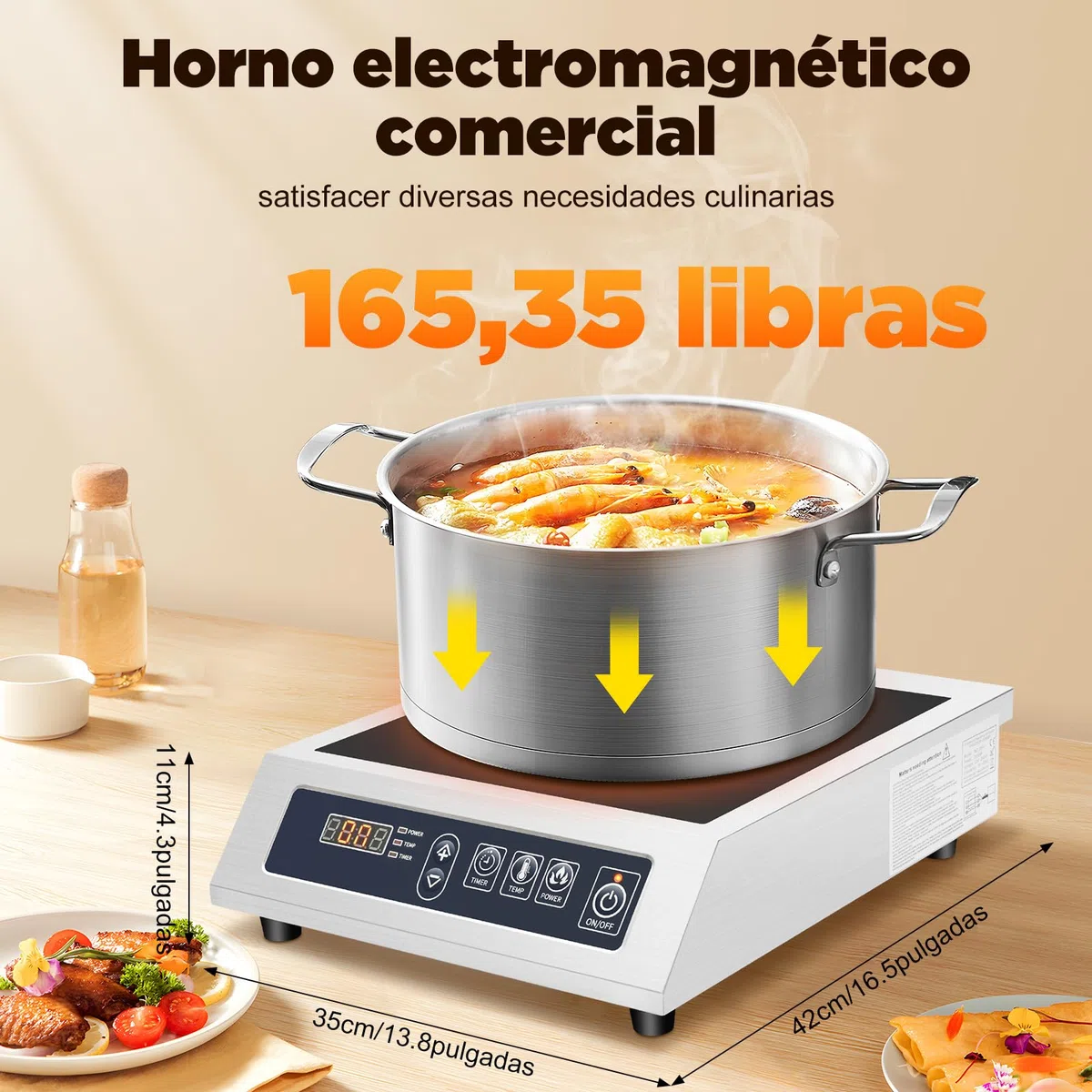 Placa de Inducción, 3500W 35cm Cocina Eléctrica de Inducción, 75kg Grande Profesional Placa de Inducción, 1 Placa Para Diámetro de 12 – 30 cm Acero Inoxidable, Esmaltado, Ollas de Hierro