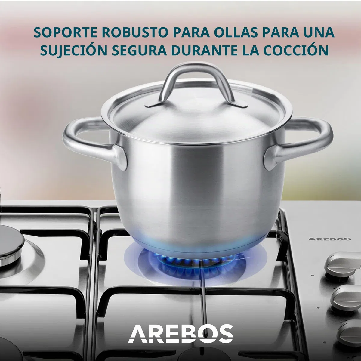 Arebos Placa de Cocina de Gas con 5 fogones | Acero inoxidable | Incluye rejilla y piloto de seguridad | Autosuficiente| Encimera Apta para gas natural y propano