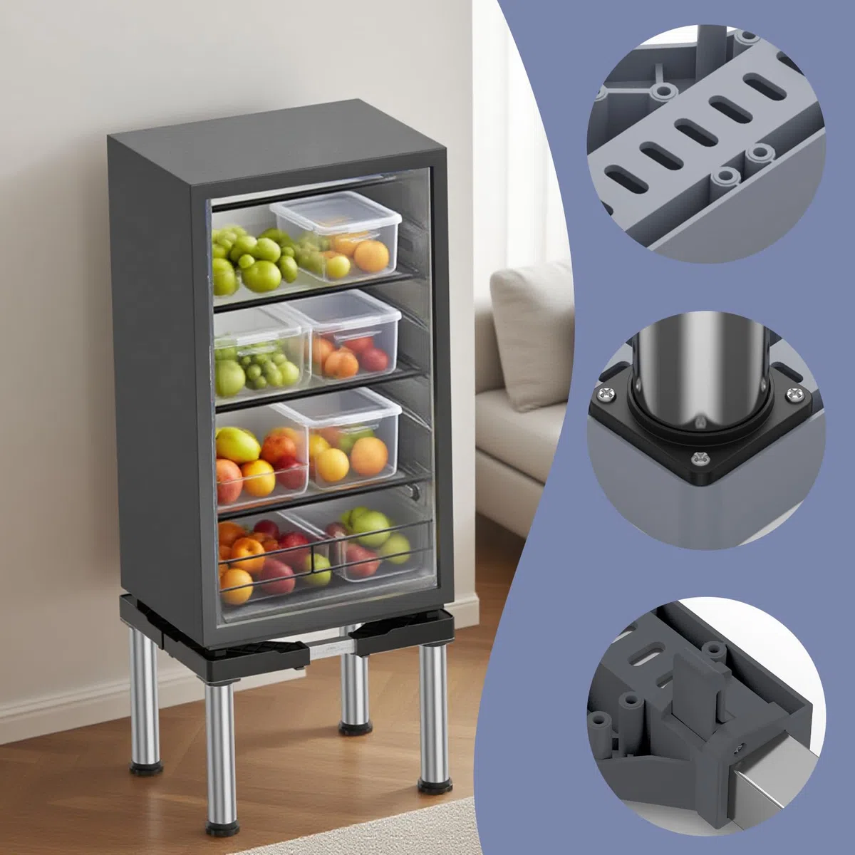 DEWEL Mini Base para Refrigerador, Base Ajustable para Lavavajillas, Altura Ajustable de 33-36cm, para Lavavajillas, Congelador Horizontal, Armario de Cocina y Electrodomésticos Estáticos Gris