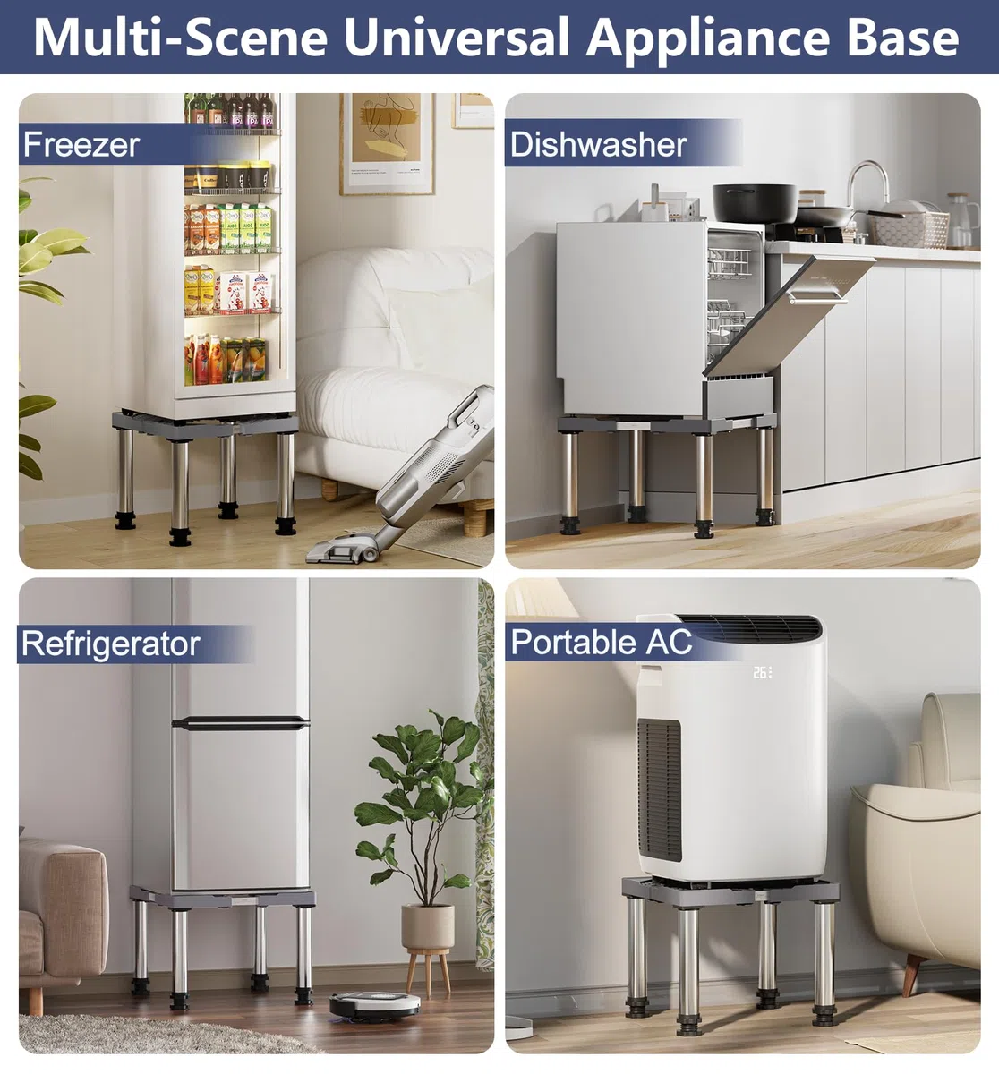 DEWEL Mini Base para Refrigerador, Base Ajustable para Lavavajillas, Altura Ajustable de 33-36cm, para Lavavajillas, Congelador Horizontal, Armario de Cocina y Electrodomésticos Estáticos Gris