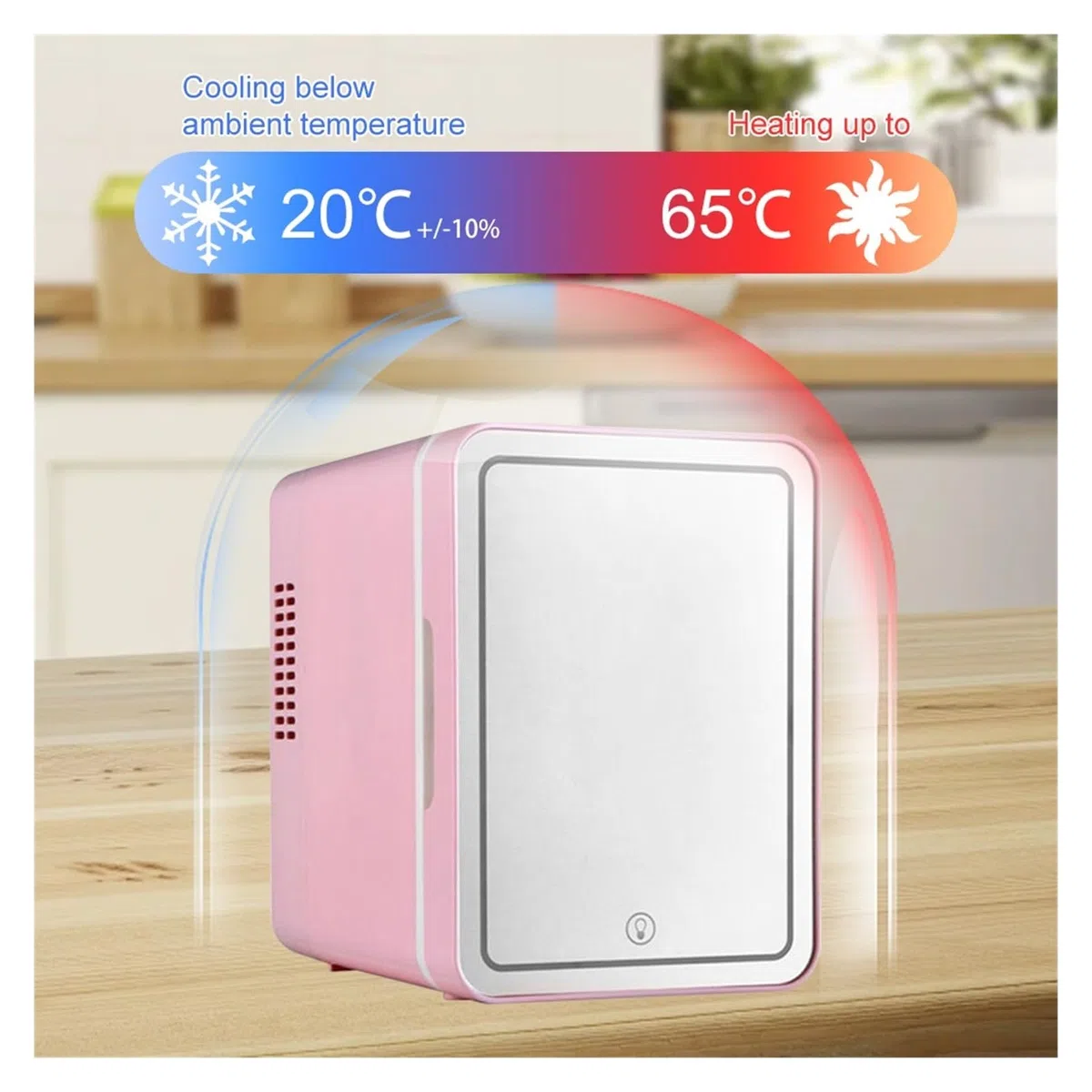 Mini refrigerador de 4L for Coche, cosméticos, Cuidado de la Piel, Espejo LED, refrigerador doméstico, Portal con reducción de Ruido, congelador pequeño, refrigeración(Pink- US Plug)