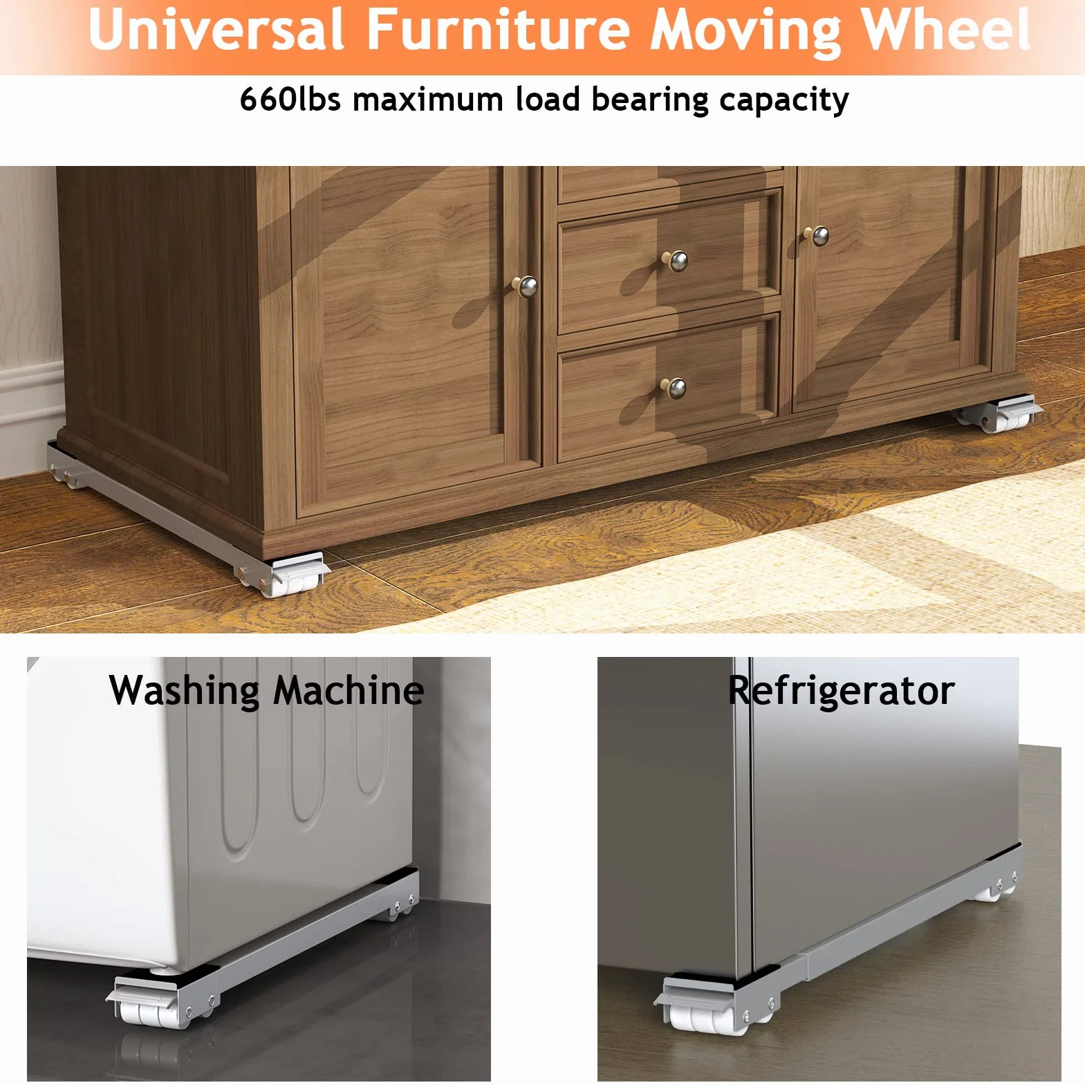 Ronlap Base para Lavadora con Freno, Soporte Móvil para Muebles Alta Resistencia 300 kg, 24 Ruedas, Ajustable 44,5-77 cm, Gris