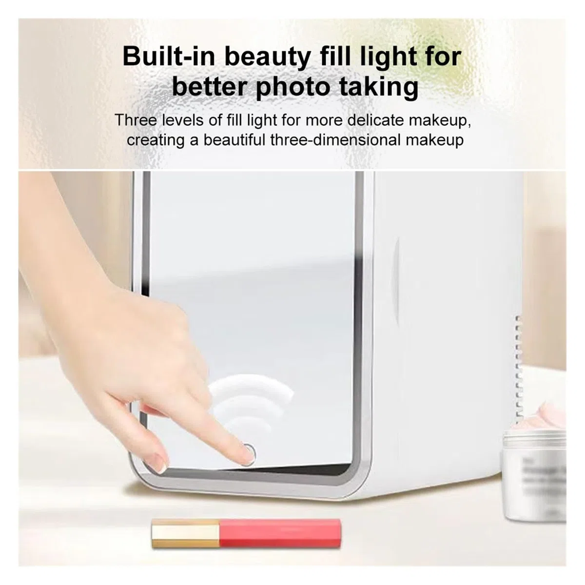 Mini refrigerador for Auto de 4L, con Espejo LED, for cosméticos y Cuidado de la Piel, Portal con reducción de Ruido, congelador pequeño, refrigeración rápida.(White-UK Plug)