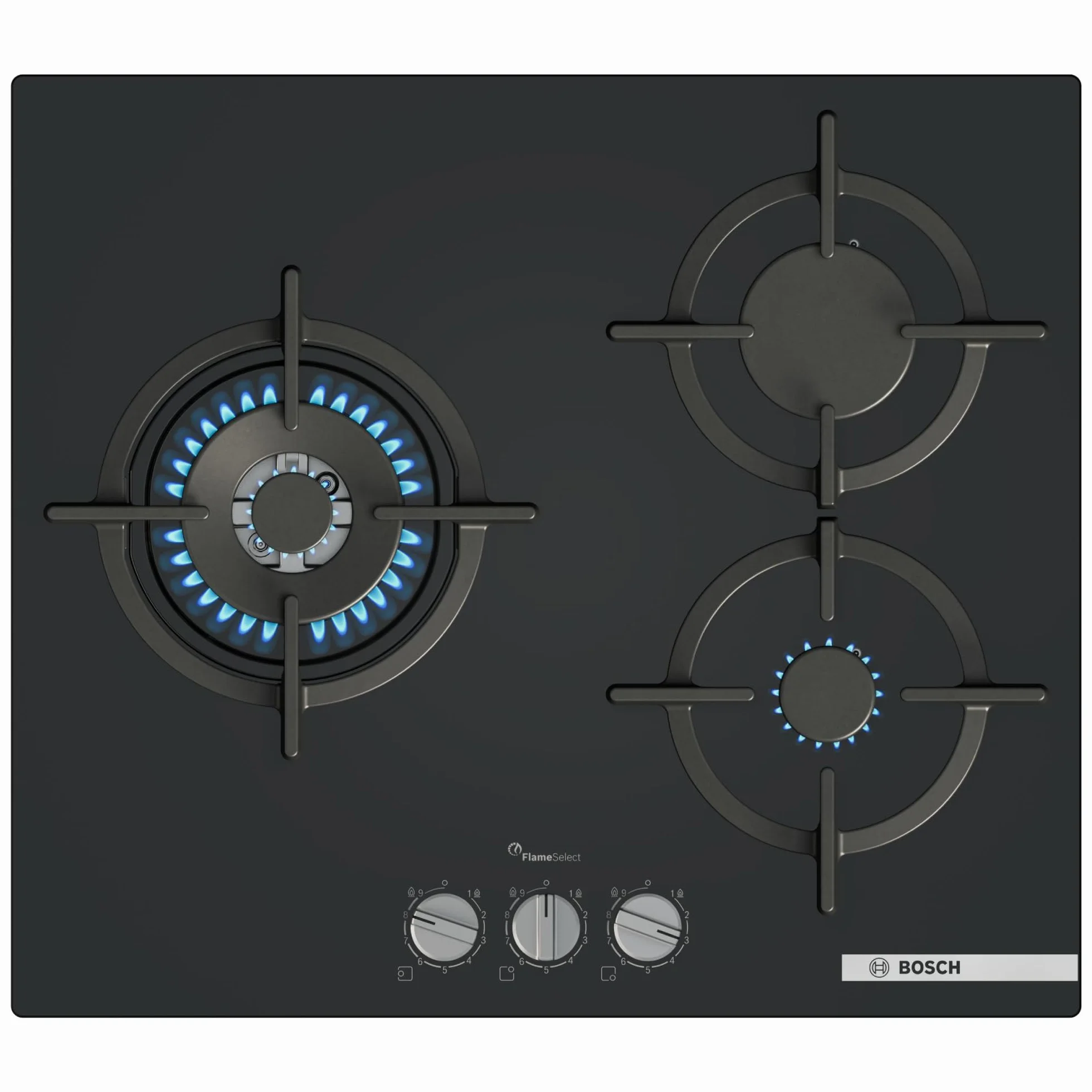 Bosch, Placa de Gas, Serie 6, 3 Zonas, Seguridad GasStop, negro, PPC6A6I10 | Cocina segura y con resultados deliciosos con el control preciso de la llama en 9 niveles.