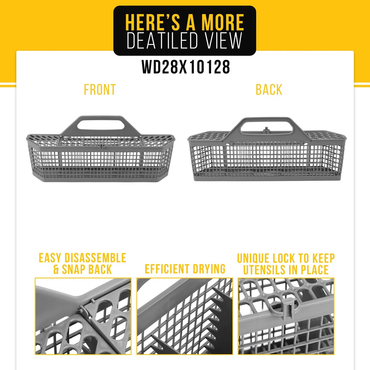 PartsBroz WD28X10128 - Cesta para cubiertos (compatible con lavavajillas GE - sustituye a 1088673, AH959351, EA959351, PS959351, WD28X10127, WD28X10132