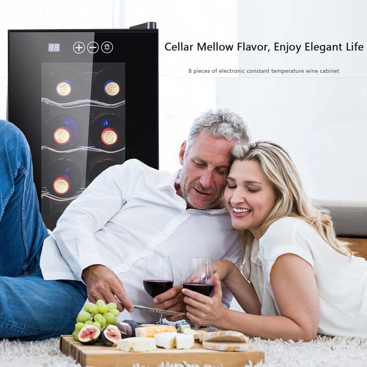 Enfriador Cava de Vinos para 8 Botellas con Panel de Control Digital, Evita Vibraciones, Iluminación LED, 8-18℃ Nevera Vinos con Estantes Extraíbles, 23L, Vinotecas Pequeñas, Negro